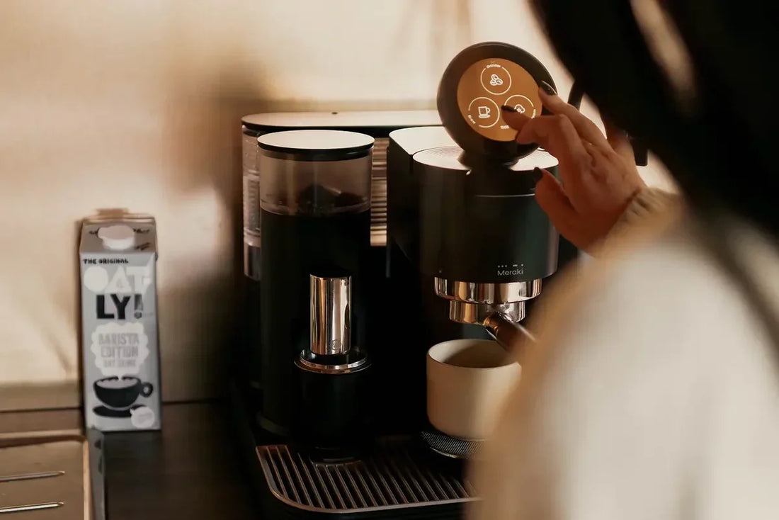 Selecting a recipe on the Meraki espresso machine touchscreen